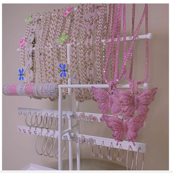 CZ Pink Tennis Chain Baby Butterfly Charmed Choker - Picture 7 of 8